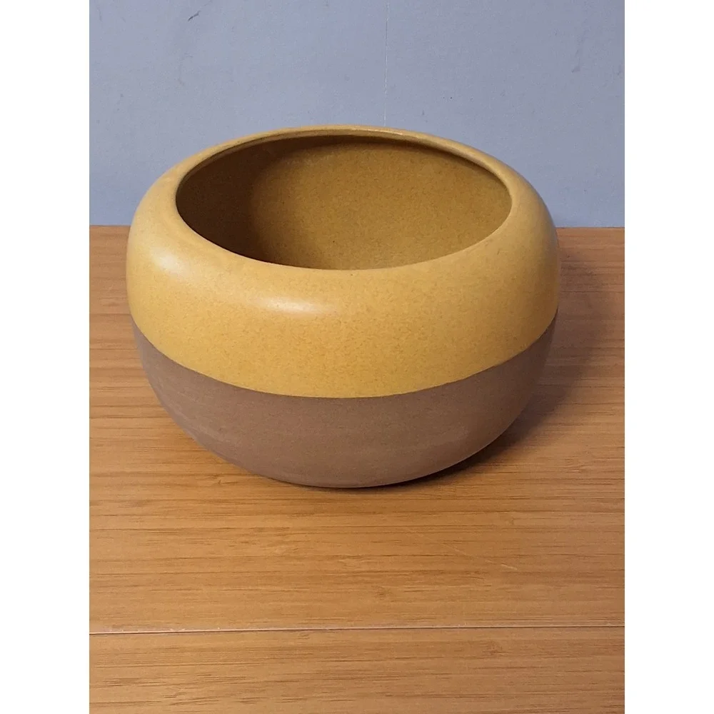 Haeger Potteries Two Tone Matte Yellow Brown Ceramic Planter Bowl Mid Century
